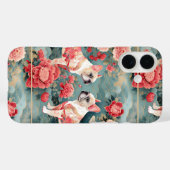 Coques Case-Mate iPhone French Bulldog Pastel Fleurs roses Vagues (Verso (horizontal))