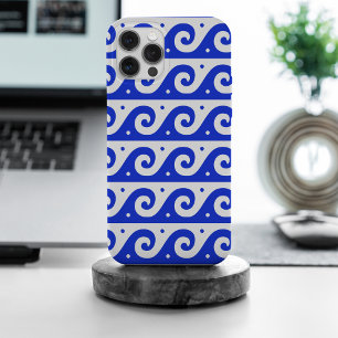 Coque iPhone 15 Pro Max Fret grec, Motif d'onde méditerranéen, Bleu