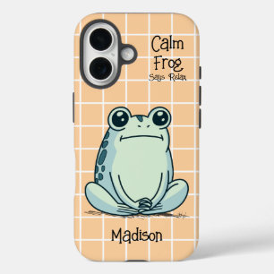 Coques iPhone 16 Frog Calme Dit Relax Funky Personnalisé
