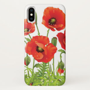 Coque iPhone X Frontière horizontale avec le pavot rouge