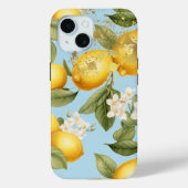 Coques Case-Mate iPhone Fruit de citron jaune, bleu clair et or esthétique (Verso)