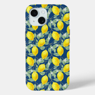COQUE POUR iPhone 15 FRUITS CITRONS FOND BLEU
