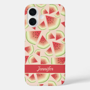 Coques iPhone 16 Fruits de pastèque Motif et nom personnalisé
