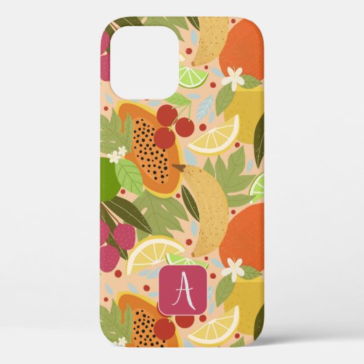 Coques Case-Mate iPhone Fruits tropicaux et Monogramme Motif (Verso)