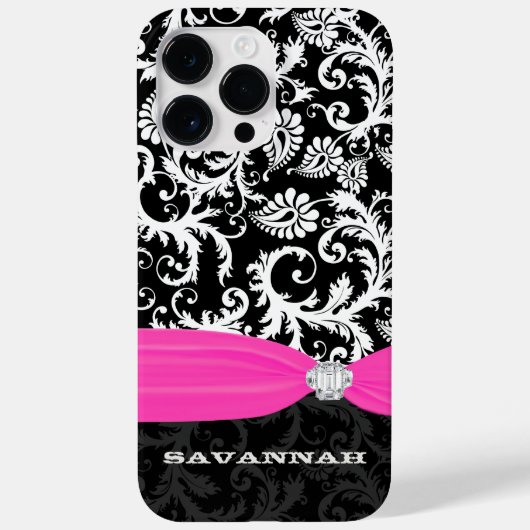 Coques Case-Mate iPhone Fuchsi Blanc Toute couleur Damas Imprimé Cristal (Verso)