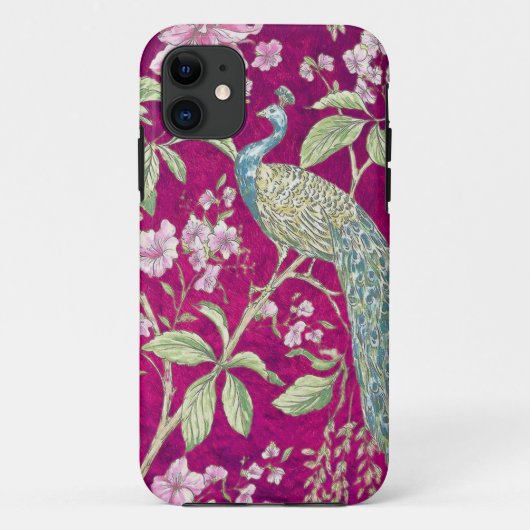 Coques Case-Mate iPhone Fuchsia Chinoiserie paon floral (Dos)