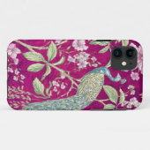 Coques Case-Mate iPhone Fuchsia Chinoiserie paon floral (Dos (Horizontal))