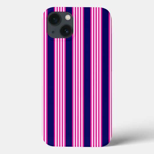 Coques Case-Mate iPhone Fuchsia et blanc cinq bandes motif avec bleu (Verso)