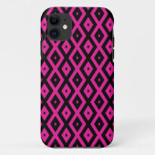 Coques Case-Mate iPhone Fuchsia et motif de diamants noirs (Dos)