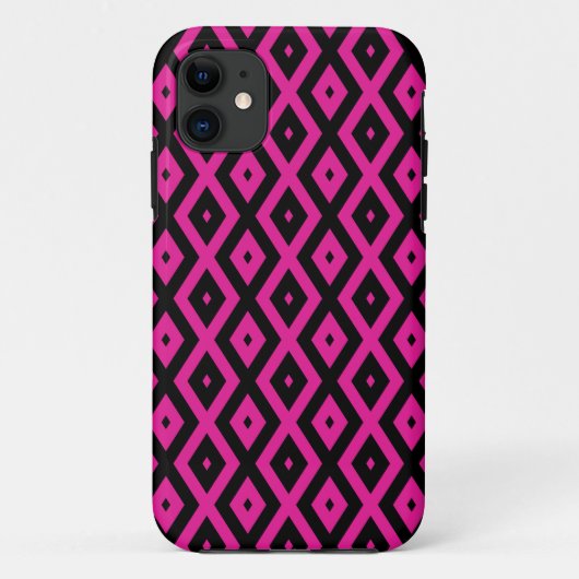 Coques Case-Mate iPhone Fuchsia et motif de diamants noirs (Dos)