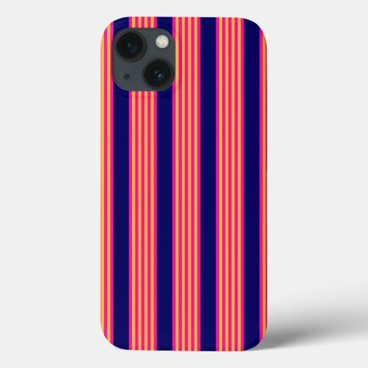 Coques Case-Mate iPhone Fuchsia et rayures jaunes avec bleu marine (Verso)