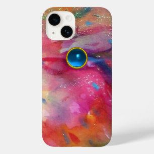 Coque Pour iPhone 14 FUCHSIA ROSE ABSTRAITE pierre saphir bleu