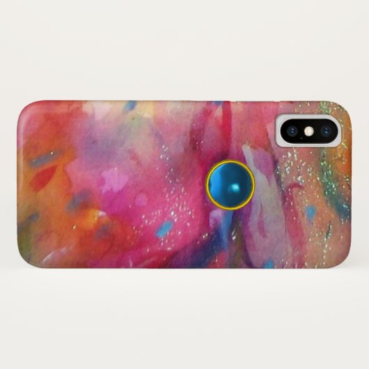 Coques Case-Mate iPhone FUCHSIA ROSE ABSTRAITE pierre saphir bleu (Dos (Horizontal))