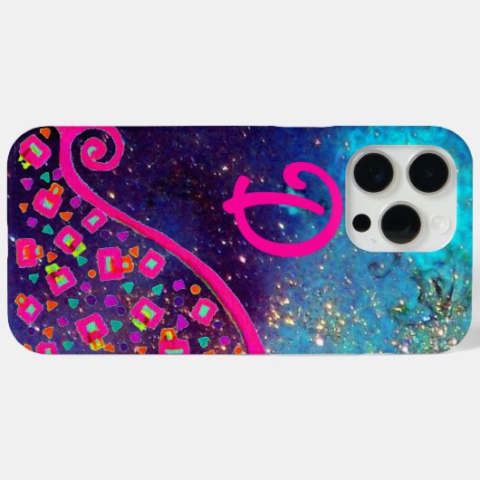COQUES Case-Mate iPhone FUCHSIE ROSE BLEU DÉCO ABSTRAIT MONOGRAM (Verso (horizontal))
