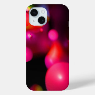 COQUE POUR iPhone 15 FUCHSIE ROSE BOUBLES FRACTALES POURPULAIRES EN NOI