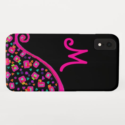 COQUES Case-Mate iPhone FUCHSIE ROSE NOIR DÉCO MONOGRAM ABSTRAIT (Dos (Horizontal))