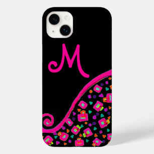 COQUES POUR iPhone FUCHSIE ROSE NOIR DÉCO MONOGRAM ABSTRAIT