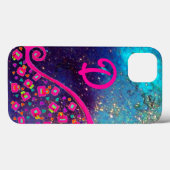 COQUES Case-Mate iPhone FUCHSIE ROSE TURQUOISE BLEU ABSTRAIT DÉCO MONOGRAM (Verso (horizontal))