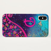 COQUES Case-Mate iPhone FUCHSIE ROSE TURQUOISE BLEU ABSTRAIT DÉCO MONOGRAM (Dos (Horizontal))