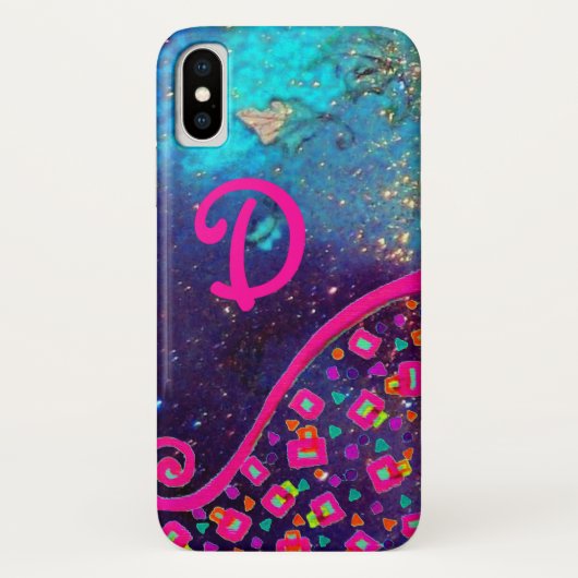 COQUES Case-Mate iPhone FUCHSIE ROSE TURQUOISE BLEU ABSTRAIT DÉCO MONOGRAM (Dos)