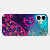 COQUES Case-Mate iPhone FUCHSIE ROSE TURQUOISE BLEU ABSTRAIT DÉCO MONOGRAM (Verso (horizontal))