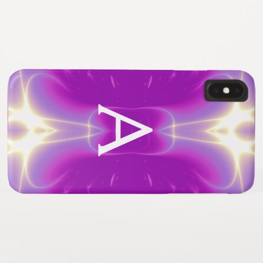 COQUES Case-Mate iPhone FUCHSIE ROSE VAGUES FRACTALES BLANCHES MONOGRAMME  (Dos (Horizontal))