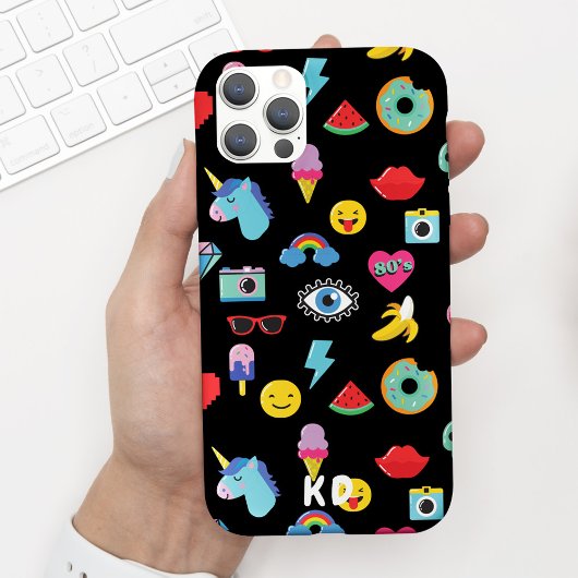 Coques Case-Mate iPhone Fun Black 80's Icons Emojis Motif