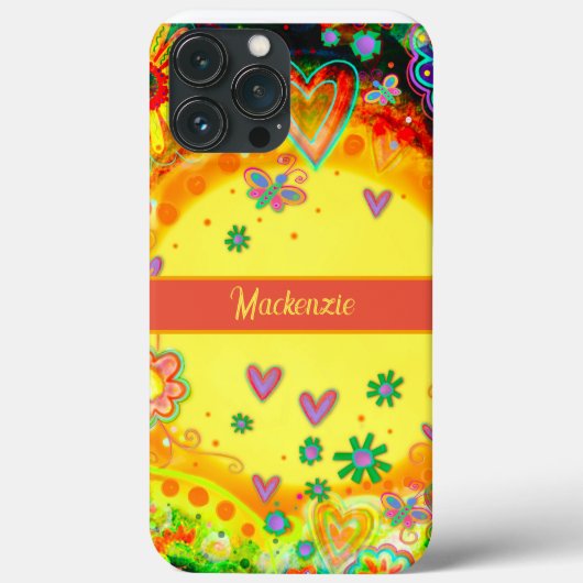 Coques Case-Mate iPhone Fun Coeur Jaune Fleurs Personnaliser Nom (Verso)