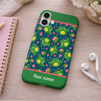 Coques iPhone 16 Plus Fun Frog Pattern Custom Name New Beginnings