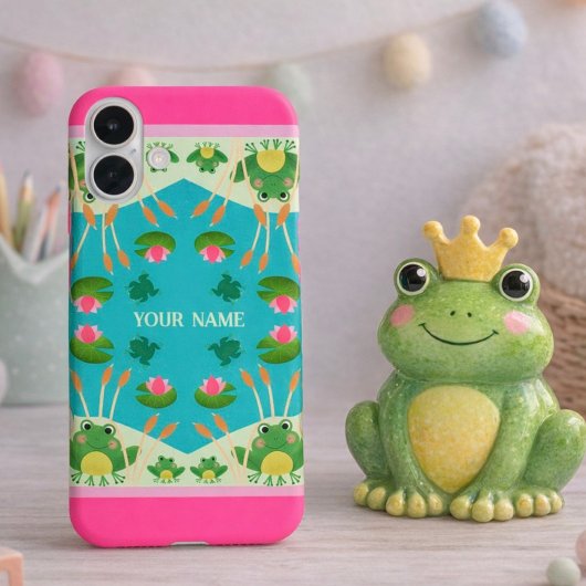 Coques Case-Mate iPhone Fun Frog Pattern Pink Green Custom Name