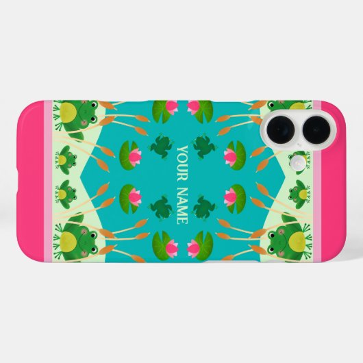 Coques Case-Mate iPhone Fun Frog Pattern Pink Green Custom Name (Verso (horizontal))