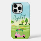Coques Case-Mate iPhone Fun Lady Golfer Pink Cart Clubs Monogramme Nom (Verso)