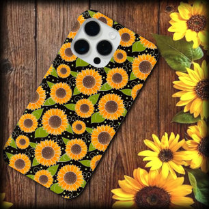 Coque iPhone 15 Pro Max Fun Sunflower Jaune Motif noir
