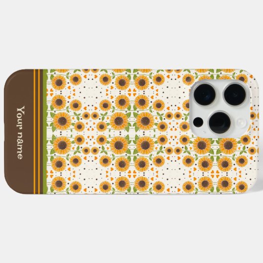 Coques Case-Mate iPhone Fun Sunflower Jaune Motif unique Nom personnalisé (Verso (horizontal))