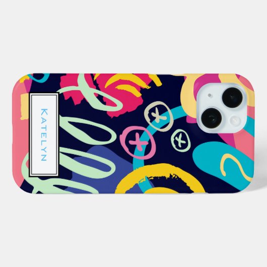 Coques Case-Mate iPhone Funky Gras Grâces Scribbles Motif Monogramme (Verso (horizontal))