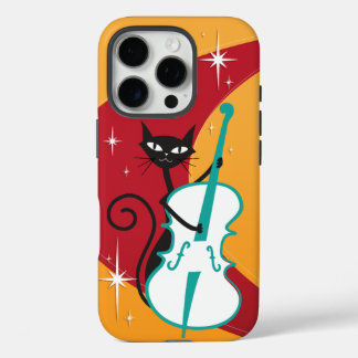 Coques iPhone 16 Pro Funky Mid Century Modern Chat Jouer debout basse