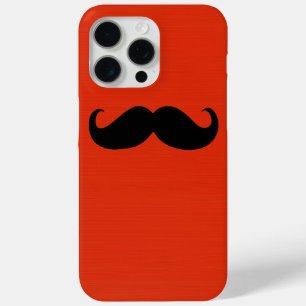 Coque iPhone 15 Pro Max Funny Mustache noire sur Arrière - plan rouge oran