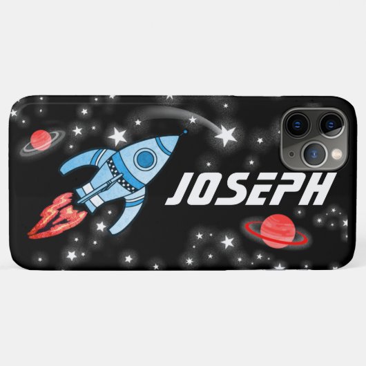 Coques Case-Mate iPhone Fusée spatiale nom de garçons noirs (Dos (Horizontal))