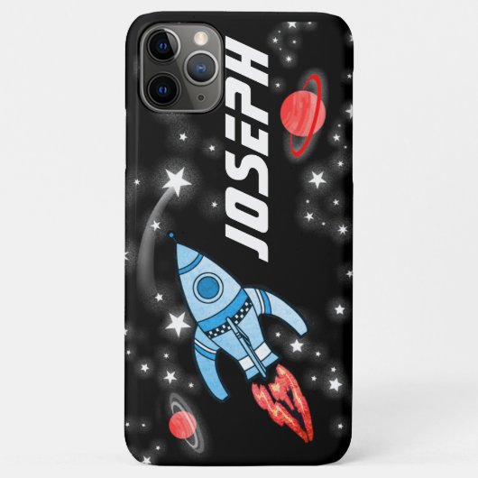 Coques Case-Mate iPhone Fusée spatiale nom de garçons noirs (Dos)