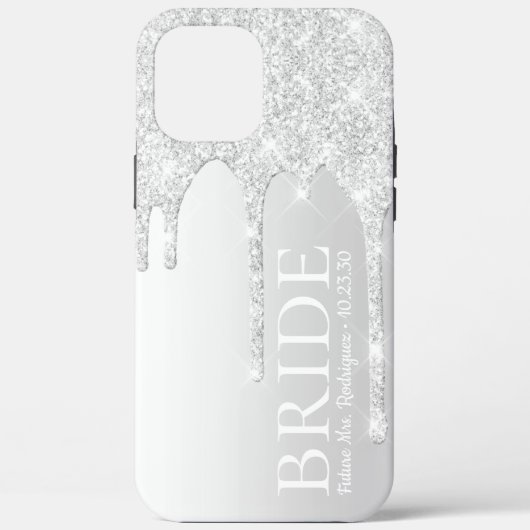 Coques Case-Mate iPhone Futur épouse Mrs Silver Glitter Drip (Verso)