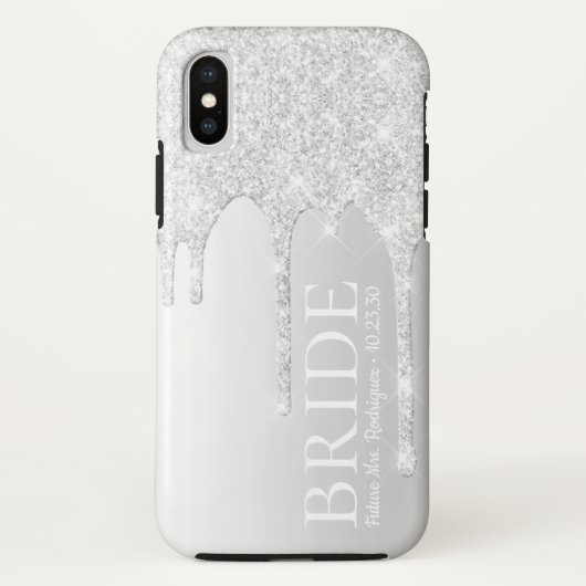Coques Case-Mate iPhone Futur épouse Mrs Silver Glitter Drip (Dos)