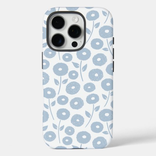 Coques Case-Mate iPhone Fuzzy Flower Rpt Pattern Blue on White (Verso)