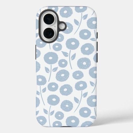 Coques Case-Mate iPhone Fuzzy Flower Rpt Pattern Blue on White (Verso)
