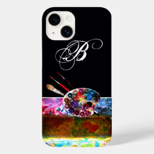 COQUE POUR iPhone 14 GAMME DE COULEURS D'ARTISTE ET PINCEAUX MONOGRAMME