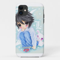 Garçon mignon d'anime avec le lapin de lucette et
