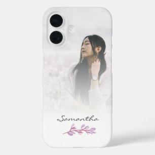 Coques iPhone 16 Garde de photo botanique à l'aquarelle rose
