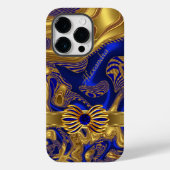Coques Case-Mate iPhone Garniture élégante abstraite bleu or (Verso)