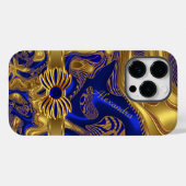 Coques Case-Mate iPhone Garniture élégante abstraite bleu or (Verso (horizontal))