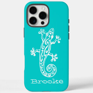 iPhone 16 Pro Max Case Gecko reptile blanc & nom d'aqua