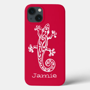 Coques Pour iPhone Gecko reptile blanc & rouge nom
